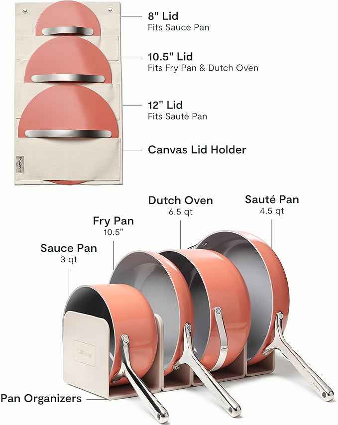 Caraway Non-stick Ceramic Cookware Set (12 Piece) Pots, Pans, Lids and Kitchen Storage - PFAS & PFOA Free - Oven Safe Pan Set & Compatible with All Stovetops - Perracotta