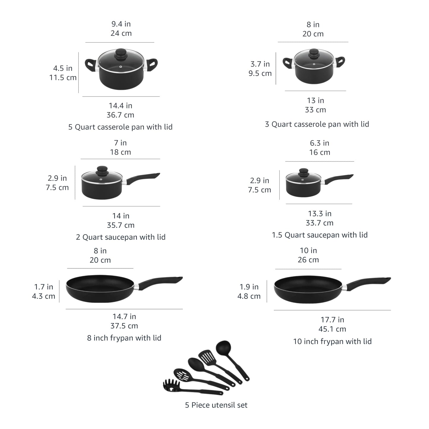 Non Stick Kitchen Cookware 15 (15-Piece Set, Non-Induction)