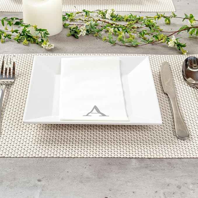 Luxenap 15.8 X 7.9 Inch Linen-Feel Guest Towels, 2000 Lettered Hand Towels - Silver Letter 'A', Sans Serif Font, White Paper Dinner Napkins, airlaid, For Restrooms And Tables - Restaurantware