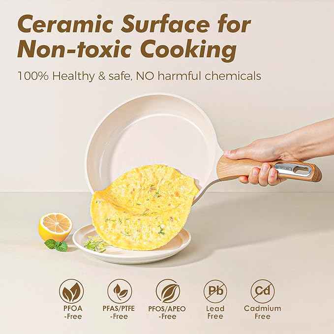 SENSARTE Ceramic Pots and Pans Set Nonstick, Kitchen Cookware Sets, 14-Piece Induction Cookware, Non-toxic Healthy Non Stick Cooking Set, with Frying Pans Set, PFAS PTFE PFOA PFOS Free