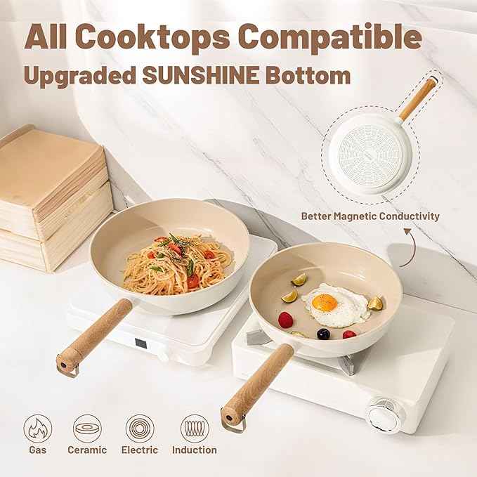SENSARTE Ceramic Nonstick Cookware Set Non-toxic Healthy Pots and Pans Set Ceramic Coated Kitchen Cooking Set, Free of Intentionally Added PFAS/PTFE, Dishwasher&Oven Safe, Induction Compatible, 15pcs
