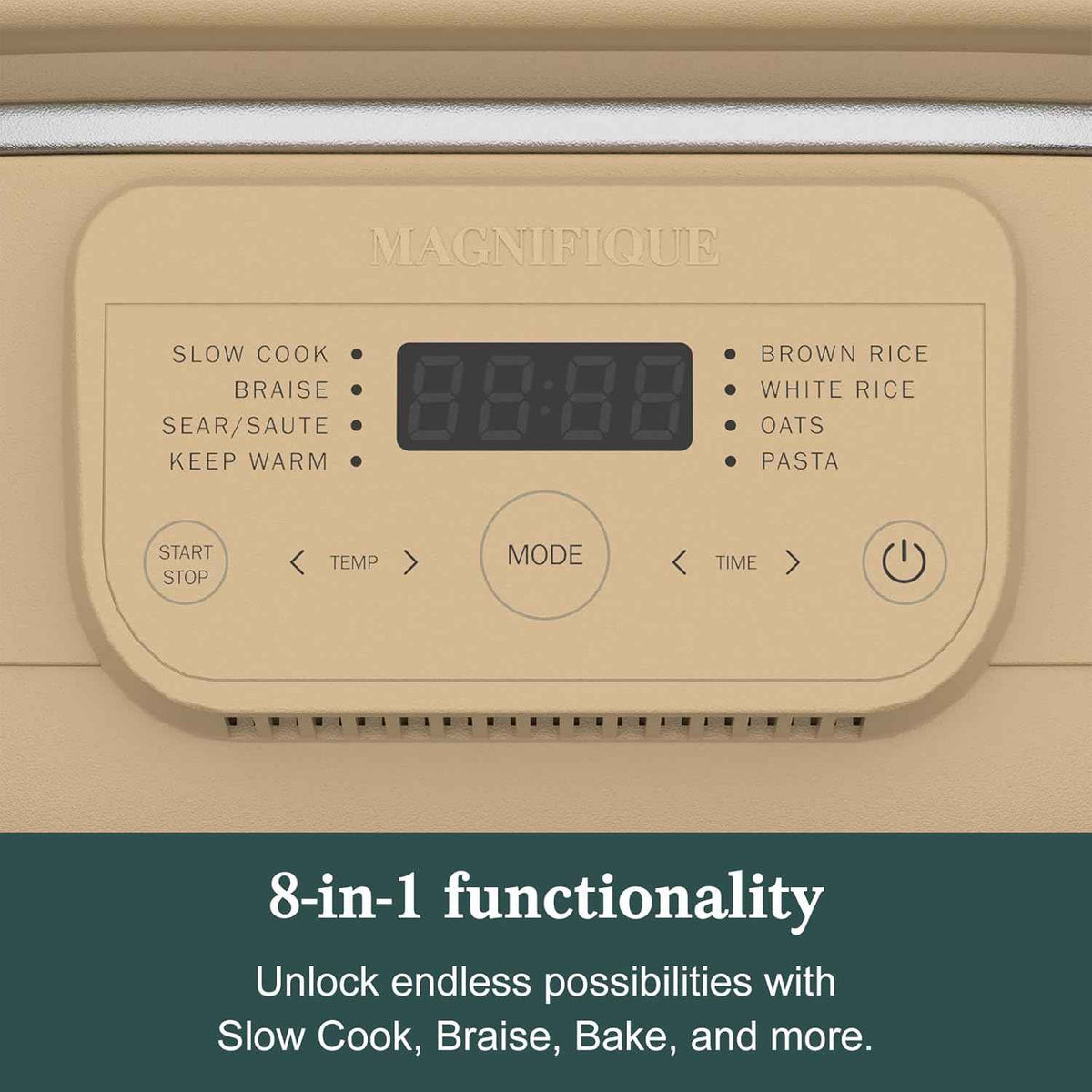 4 Quart Programmable Slow Cooker with Flexible Easy Programming, 8-in-1 Multi-Cooker with Dishwasher Safe Lid & Removable Crock Pot & Wooden Spoon, Nonstick, Oven Safe Pot to 500°F, Brown