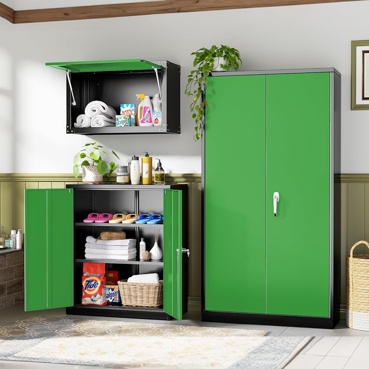 INTERGREAT Storage Cabinet, 72” Steel Locking Closet with Doors and 4 Adjustable Shelves, Tool Unit for Home Office, Garage & Tall Lockable File Cabinet, Black Grey.