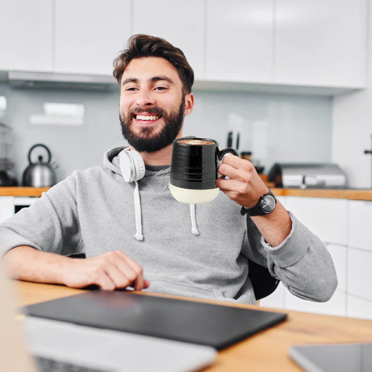 Ceramic Coffee Mugs Set (Black / Set of 4)