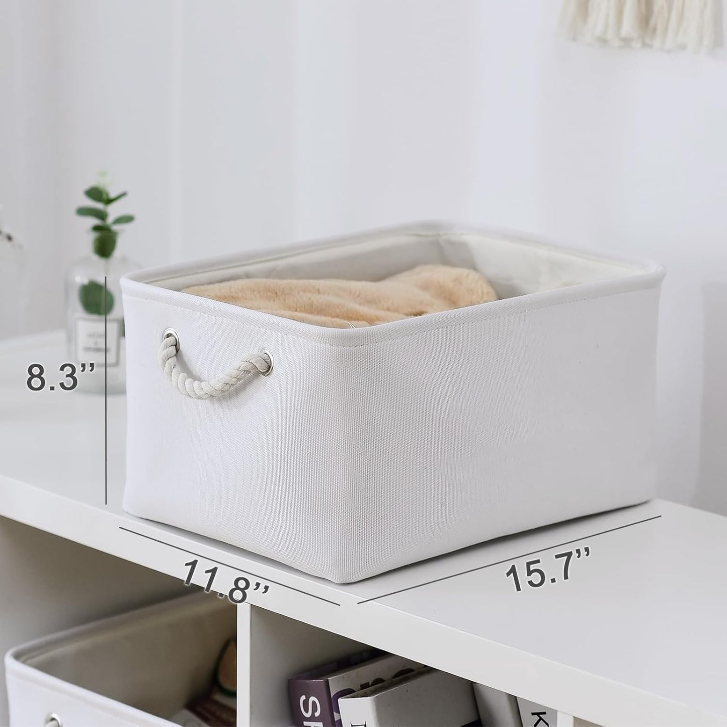 TheWarmHome Storage Basket for Gifts Empty - Large 3 Pack 15.7x11.8x8.2 inch Storage Basket for Organizing with Handles, Canves Storage Bins for Organizer Closet Toy Cubes Gift (White)