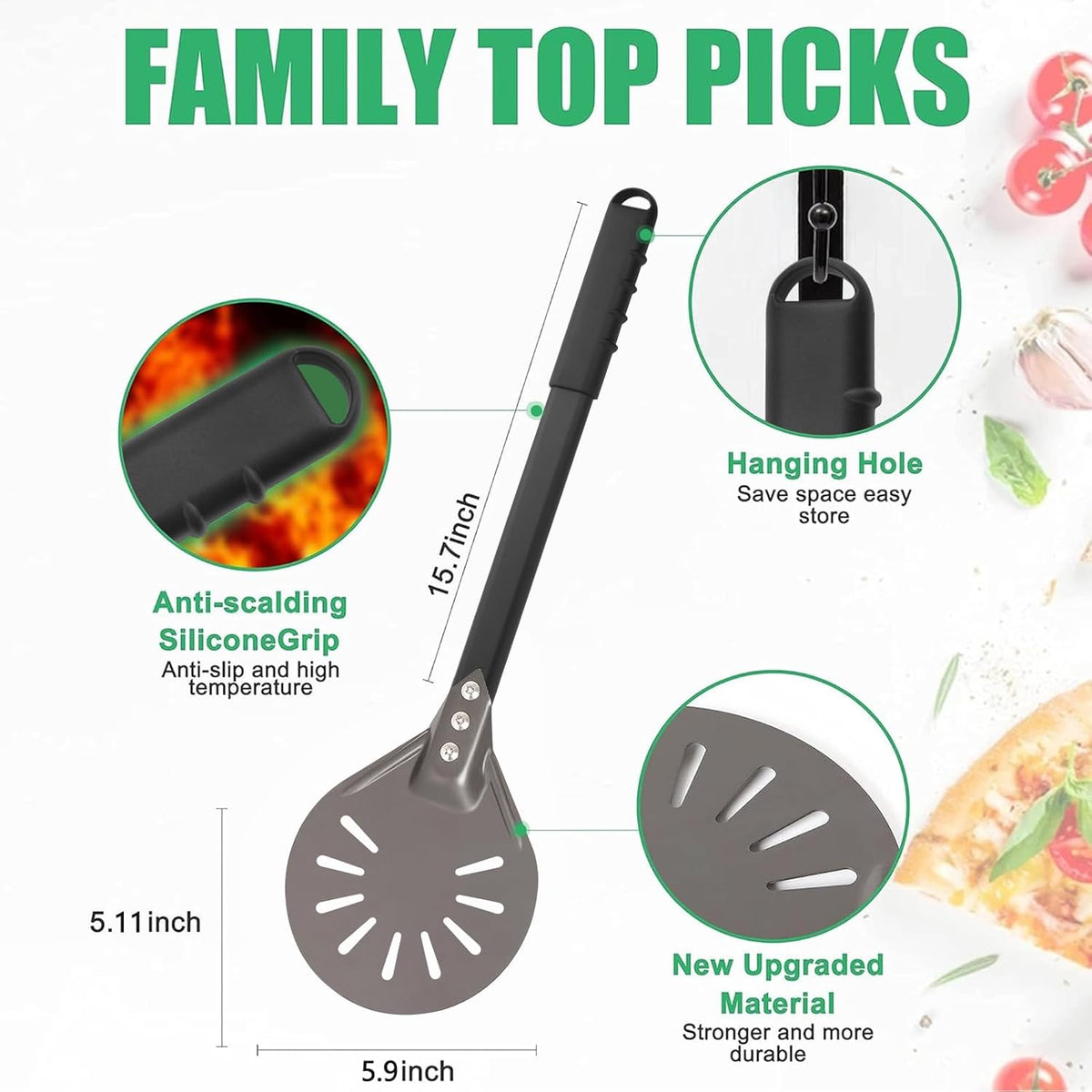 Pizza Turning Peel 6 Inch Round Aluminum Perforated Pizza Peel Turner with Metal Handle Pizza Paddle for Homemade Pizza Oven Accessories - HomeSpice