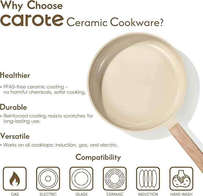 CAROTE 22Pcs Pots and Pans Set Non stick, Ceramic Cookware Set, Non-toxic Kitchen Cooking Set, PFAS and PFOA Free