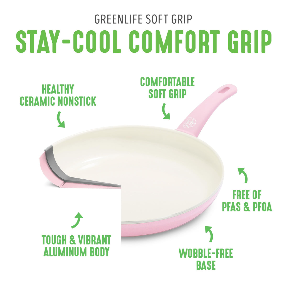 Soft Grip Healthy Ceramic Nonstick 18 Piece Kitchen Cookware Pots and Frying Sauce Saute Pans Set (18 Piece Cookware Set / Soft Pink)