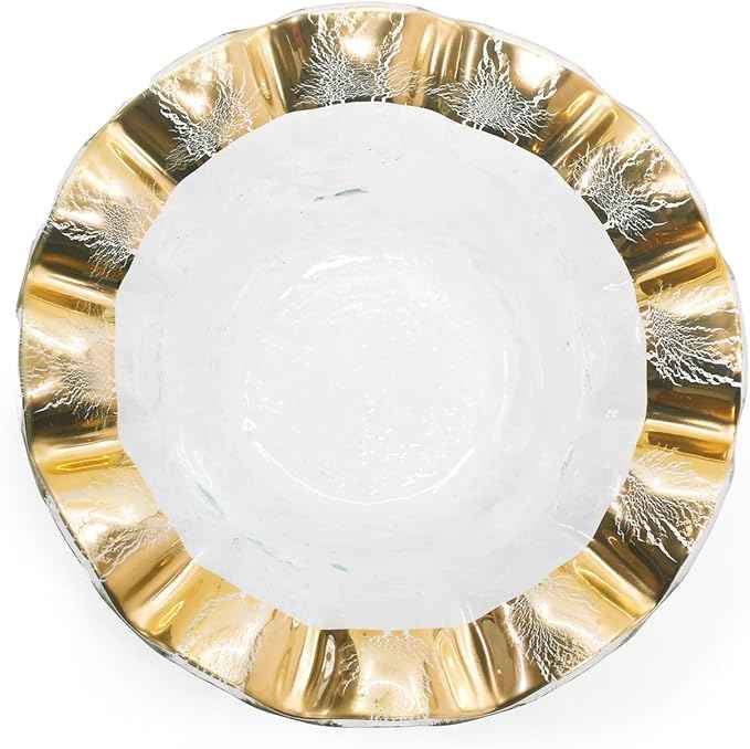 Annieglass Ruffle 7.75 Inch Wine Coaster with 24k Gold, Timeless Glass Tableware for all Occasions, Made in the USA