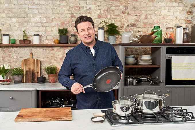 T-Fal Jamie Oliver Cooks Direct, Stainless Steel Non-stick Frying Pan 3 Pcs Set (20/24/28cm) (8/9/11 Inches) with Induction