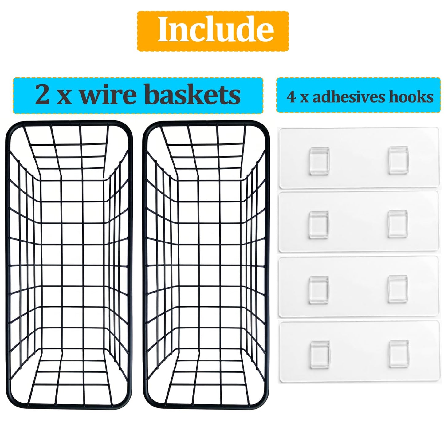2 Set Adhesive Hanging Wall Basket Inside Cabinet Door Organizer (2 Count)