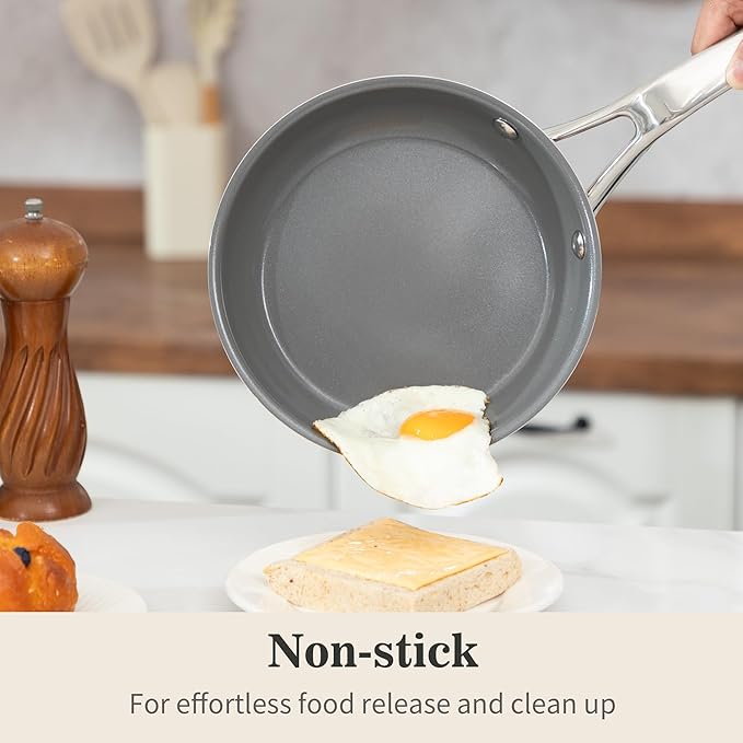7-Piece Ceramic Nonstick Cookware Set with Lids - PFAS/PTFE/PFOA Free, Interior & Exterior Ceramic Coating -Easy to Clean- Kitchen Storage-All Stovetop Compatible & Oven-Safe up to 480°F