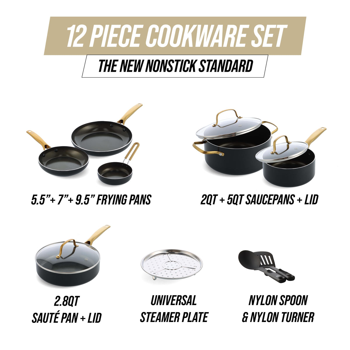 Gold 12 Piece Cookware Set