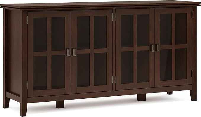 SIMPLIHOME Artisan SOLID WOOD 66 Inch Wide Contemporary Wide 4 Door Storage Cabinet in Russet Brown, For the Living Room, Entryway and Family Room