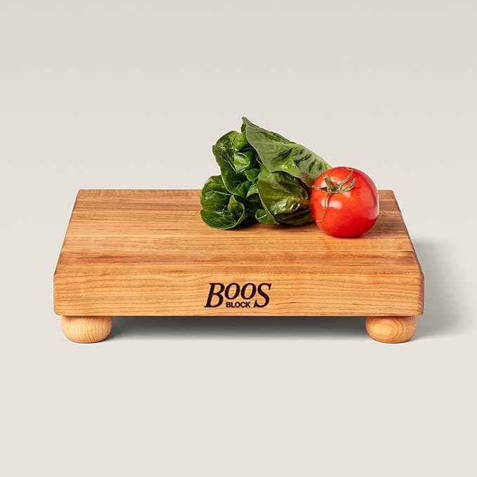 John Boos B Series Square Wooden Maple Cutting Board 12”x12” – 1.5” Thick, 6-lb Non-Reversible Butcher Block with Wood Bun Feet & Edge-Grain