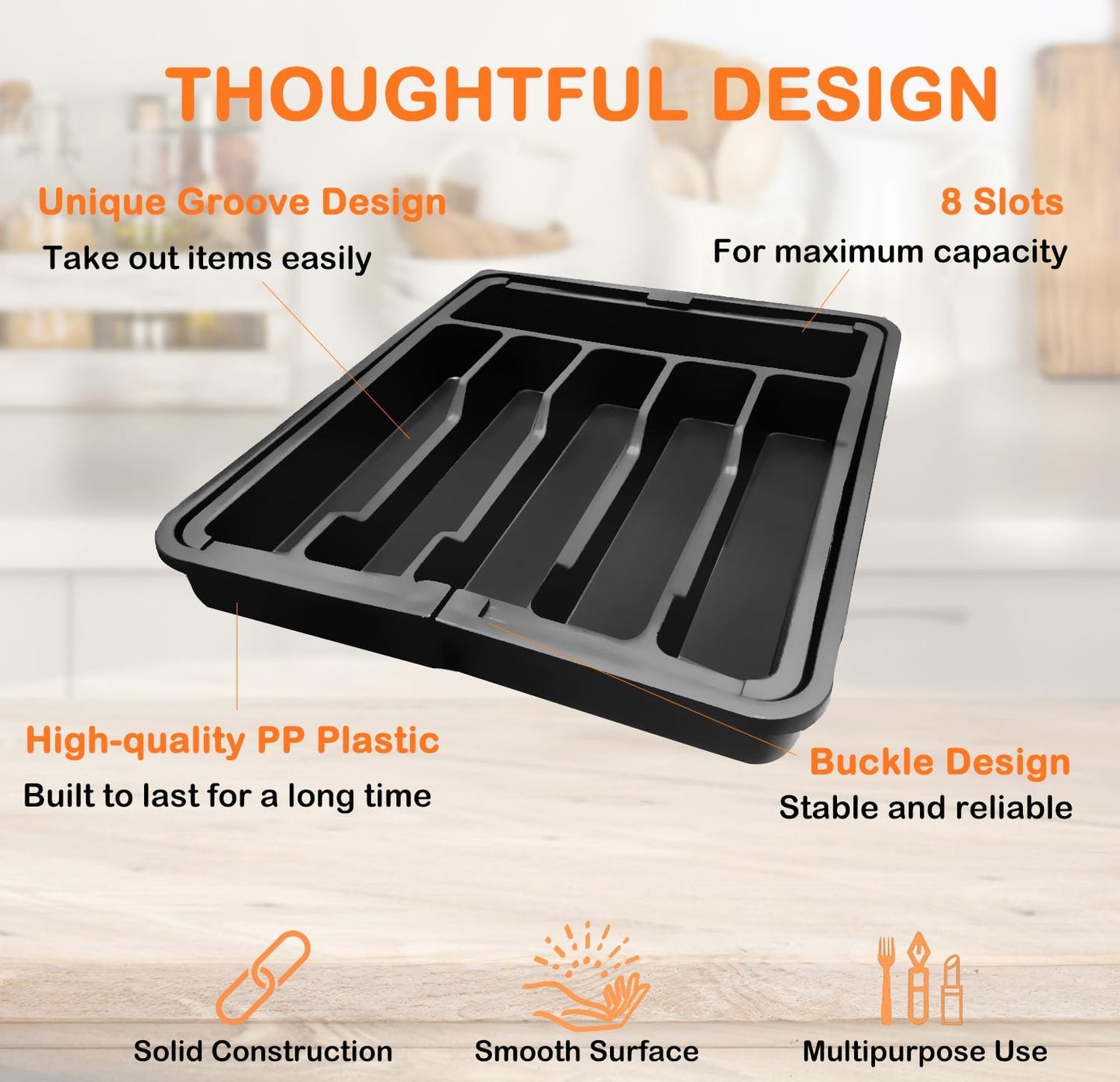 Silverware Drawer Organizer - Expandable Deep Utensil Organizer for Kitchen Drawers(13" - 22.4" x 15",White)