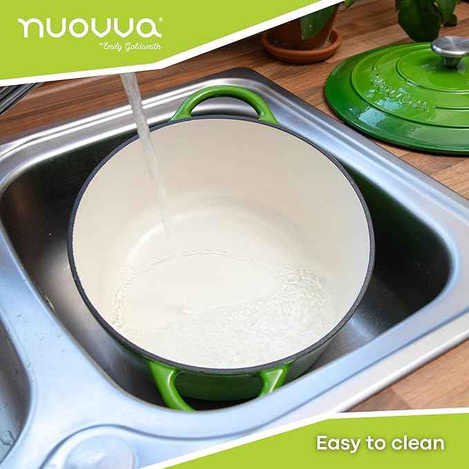 Cast Iron Dutch Oven with Lid – Non-Stick Ovenproof Enamelled Casserole Pot – Sturdy Dutch Oven Cookware – Green, 7.3-Quart, 30cm – by Nuovva