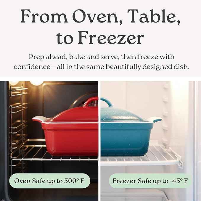 Stoneware Casserole Dish Bakeware with Lid | Covered Square Dinnerware | Large 2.5 Quart, [Glossy White]