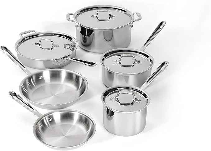 All-Clad D3® Stainless Steel 10 Piece Cookware Set- Made in USA- Includes Frying Pans, Saucepan, Sautépan, Stockpot - Professional Grade -Oven Safe & Induction Compatible
