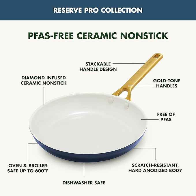 GreenPan Nonstick Reserve Pro 10 Piece Cookware Set, NSF Certified Ceramic, Hard Anodized PFAS-Free Pots & Pans Set with Lids, Stainless Steel Handles, Oven & Dishwasher Safe, Twilight Blue
