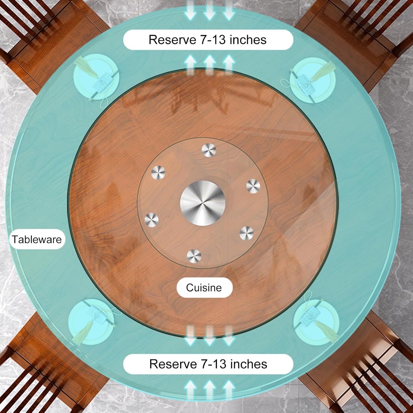 23" Large Glass Turntable Dining Table Lazy Susan, Kitchen Round Clear Tabletop Rotating Tray Lazy Susan Organizer, Party Table Centerpiece, Smooth Spin