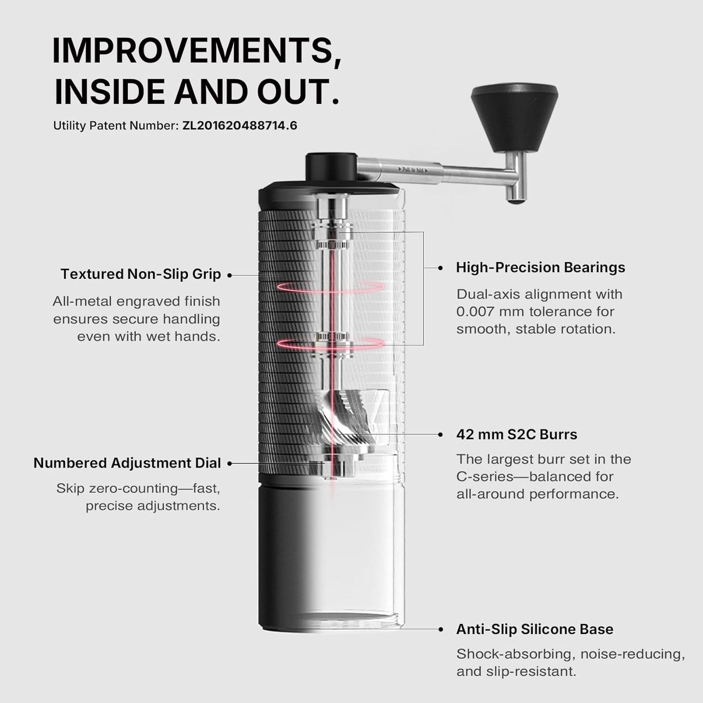 TIMEMORE C5 ESP Pro Manual Coffee Grinder with S2C-420-III Conical Burr, 0.015mm Precision Adjustment, All-Metal Portable Hand Coffee Mill for Espresso/French Press/Pour Over - Black
