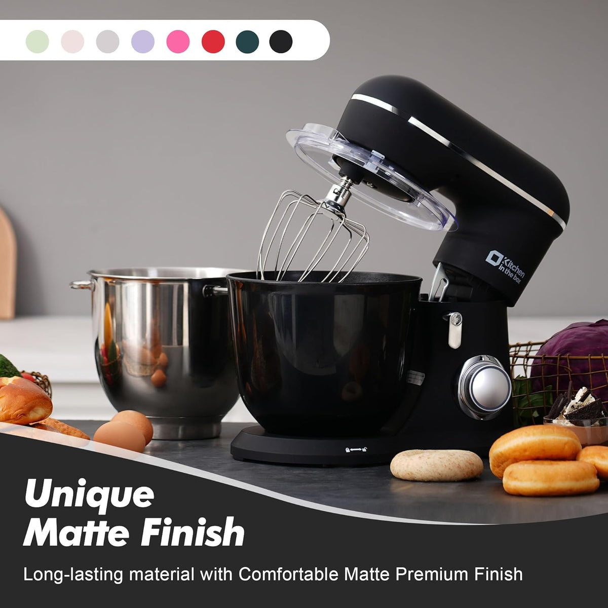 Kitchen in the box Stand Mixer, 4.5QT+5QT Two bowls Electric Food Mixer, 10 Speeds 3-IN-1 Kitchen Mixer for Daily Use with Egg Whisk,Dough Hook,Flat Beater (Onyx Black, 5QT)