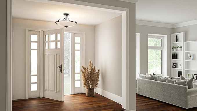 Quoizel Griffin Semi-Flush Mount Ceiling Light, 21 Inch 4-Light Palladian Bronze Opal-Etched Frosted Glass Shade, Hanging Light Fixture for Hallway, Kitchen, Bedroom, Dining, Farmhouse or Office