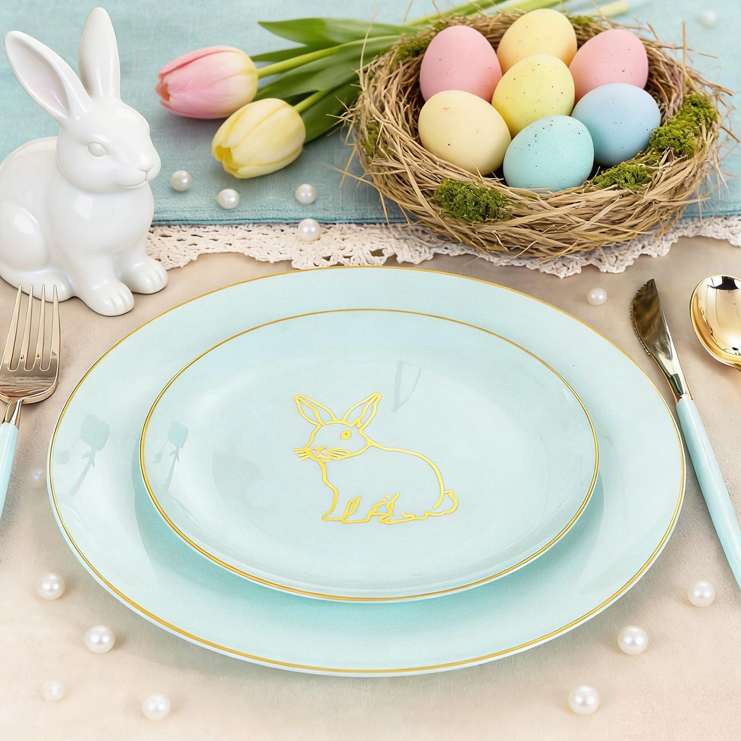60 Pieces Easter plates with Gold Bunny (Bunny / 60)