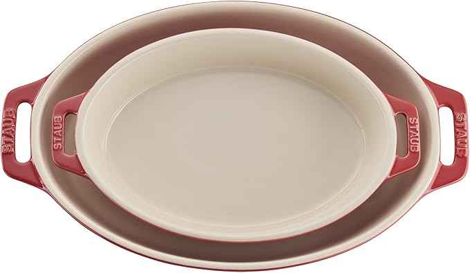 STAUB Ceramic Oval Baking Dish Set, 2-piece, Cherry