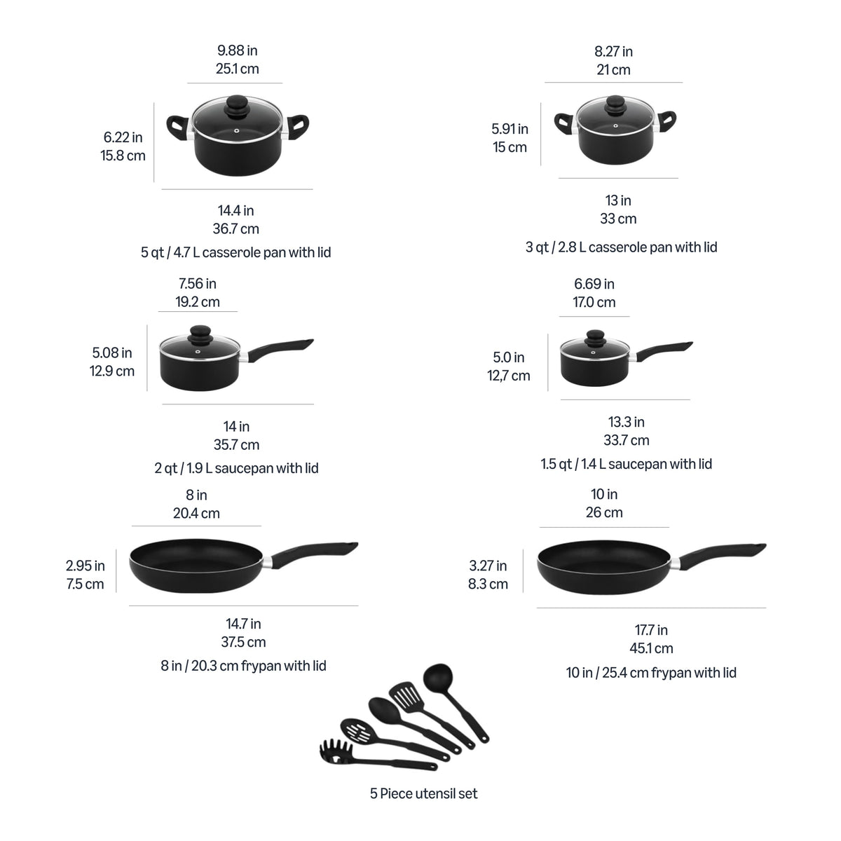 Nonstick Pots & Pans Set (15 Piece Set, Pots, Pans & Utensils)
