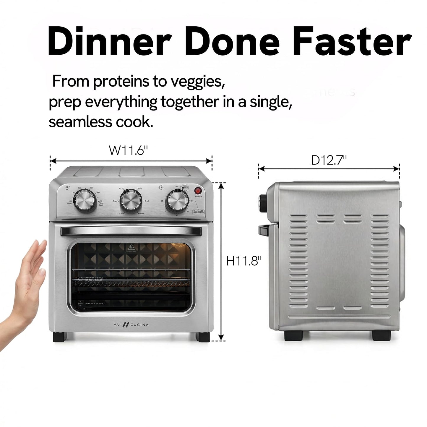 6-in-1 Retro Air Fryer Toaster Oven Combo, Compact 12.7 QT Small Countertop Convection Oven, Fits 9" Pizza & 4 Toast, Hexagon Hybrid Heating, Enamel Baking Pan Included, Almond Yellow Color (12.7-QT Almond Yellow Color)