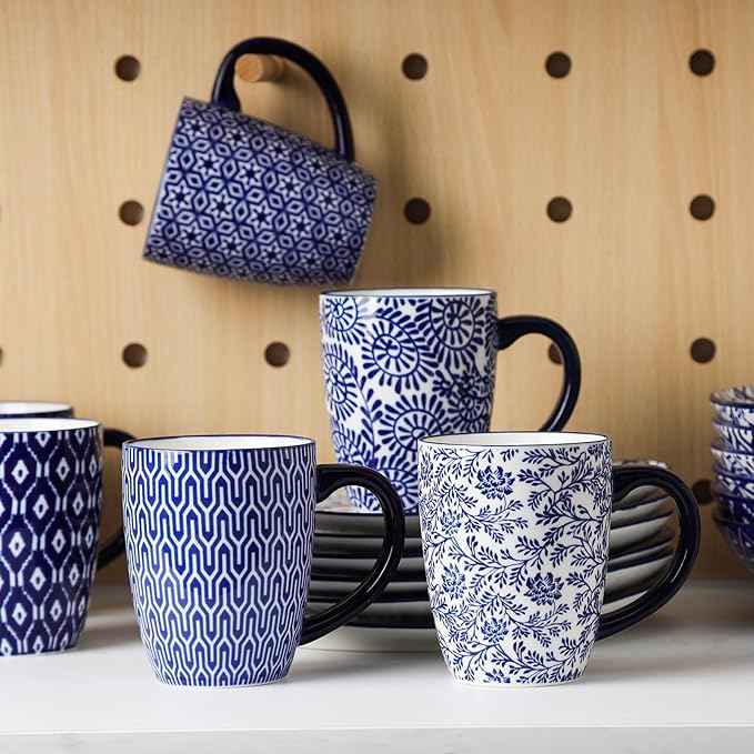 Selamica 30-Pieces Ceramic Dinnerware Sets for 6, Scratch Resistant Plates and Bowls Sets, Microwave and Dishwasher Safe, Vintage Blue A