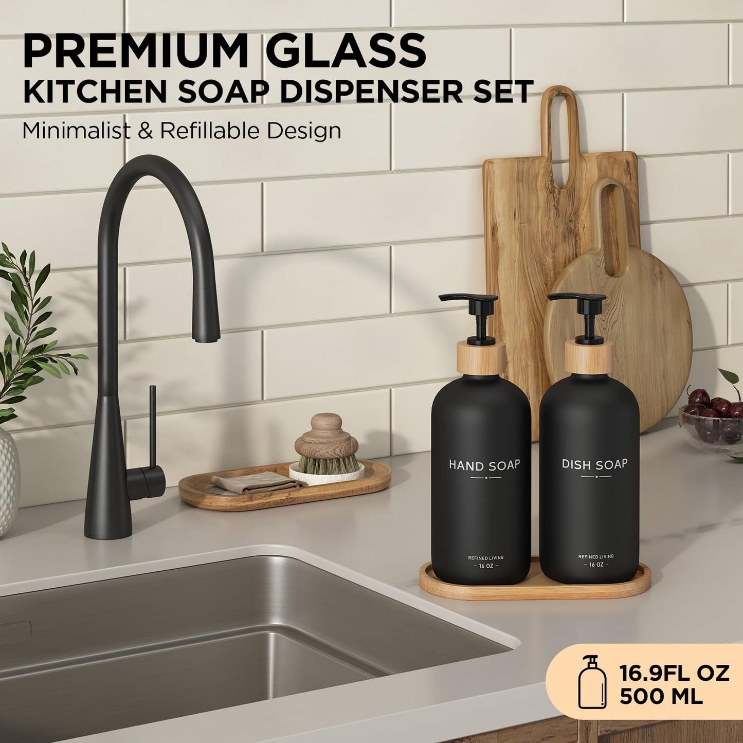 Hand and Dish Soap Dispenser Set (Hand Dish (Black))