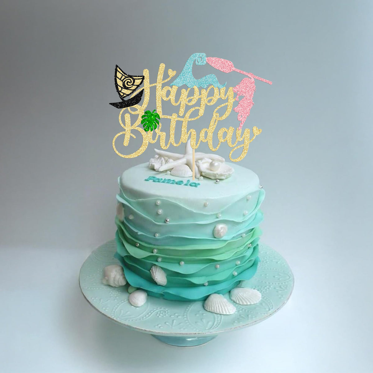 1Pcs Summer Cake Topper Glitter Tree Flower Happy Birthday Cake Pick Decoration for Tropical Hawaiian Luau Theme Baby Shower Kids Birthday Party Cake Decorations Supplies Gold (Gold 4)