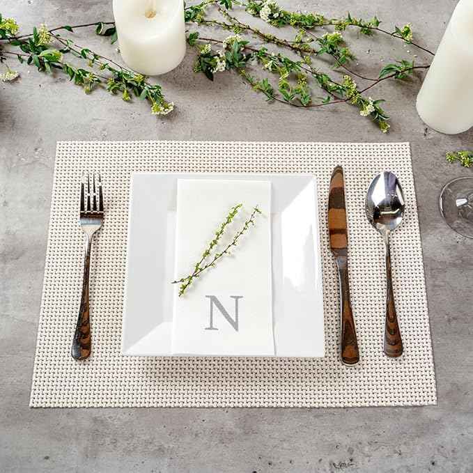 Luxenap 15.8 X 7.9 Inch Linen-Feel Guest Towels, 2000 Lettered Hand Towels - Silver Letter 'N', Sans Serif Font, White Paper Dinner Napkins, airlaid, For Restrooms And Tables - Restaurantware