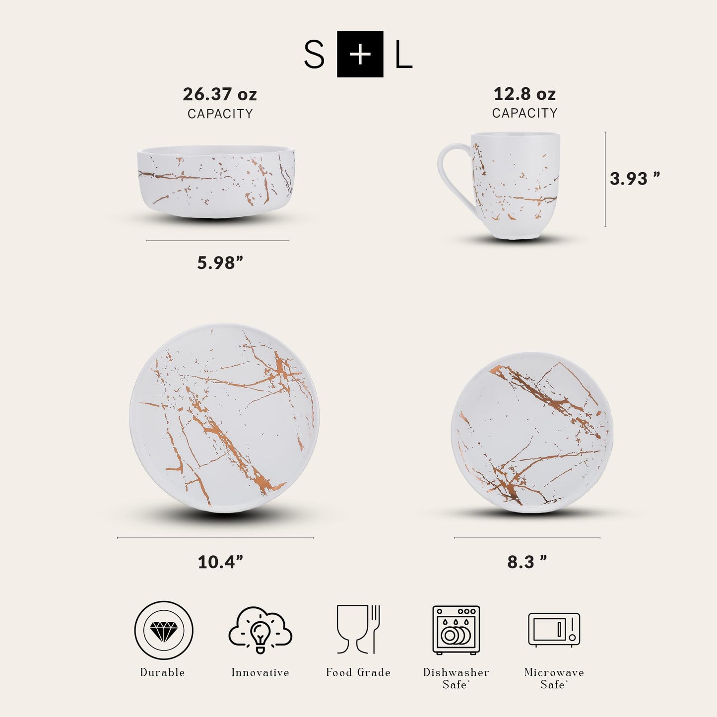 Porcelain 32 Piece Dinnerware set (32 Piece - Service for 8 / White & Gold)