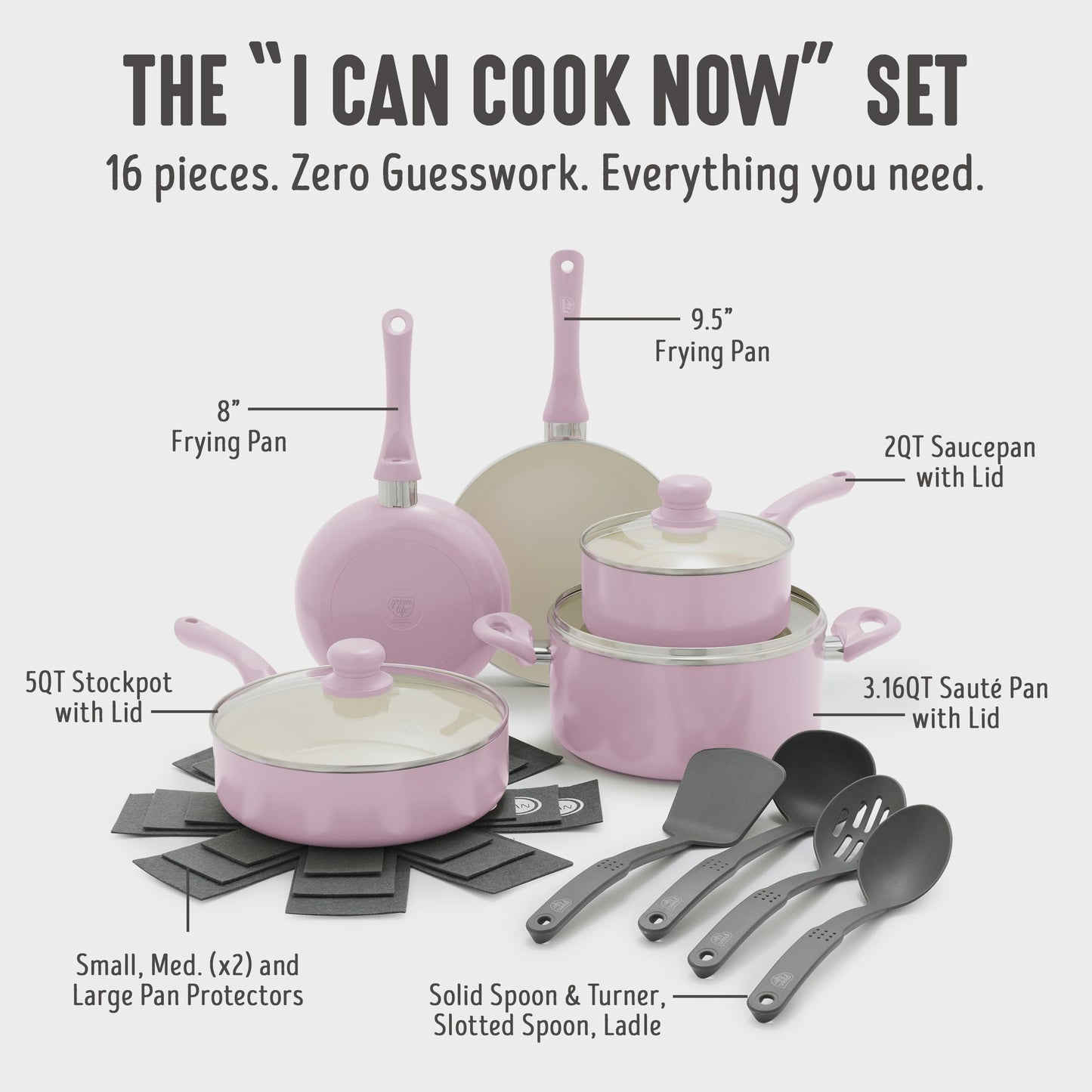 16pc Ceramic Nonstick Pots & Pans Cookware Set (16 Piece Cookware Set / Bloom / Pink)