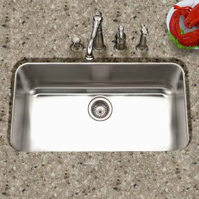 HOUZER MGS-3018-1 Medallion Gourmet Series Undermount Stainless Steel Kitchen Sink, Easy Installation, Large Single Bowl, Satin Finish, Strainer Included