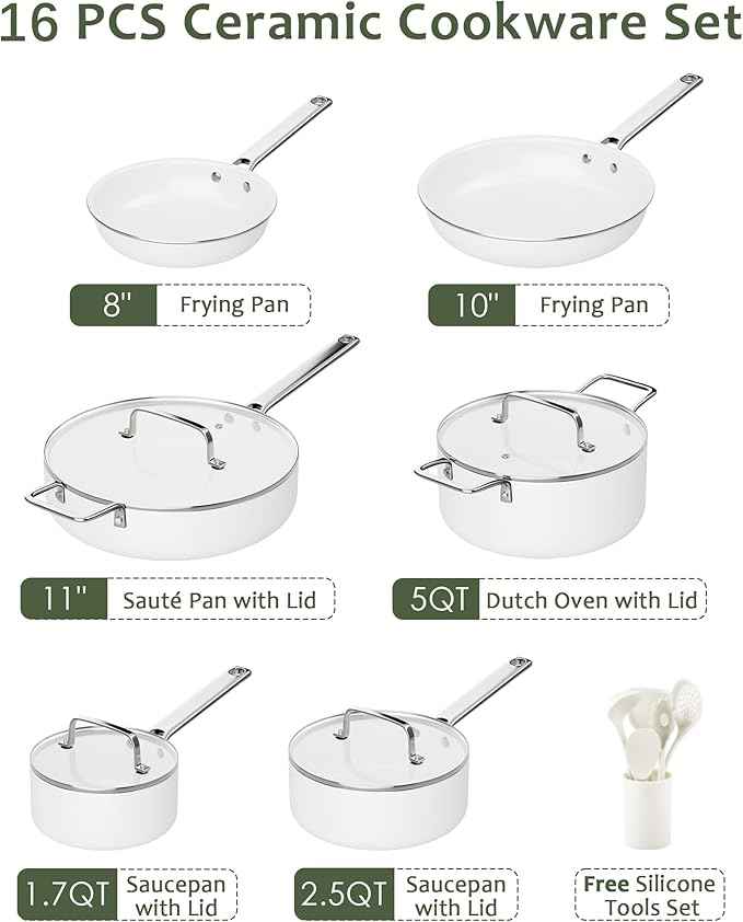 Ceramic Cookware Set - Nonstick Kitchen Pots and Pans Set, Induction Cookware Sets with Cooking Utensils Set, Non Toxic Cookware Set, Non Stick Pan Set for Cooking Pot, Oven & Dishwasher Safe, Gift