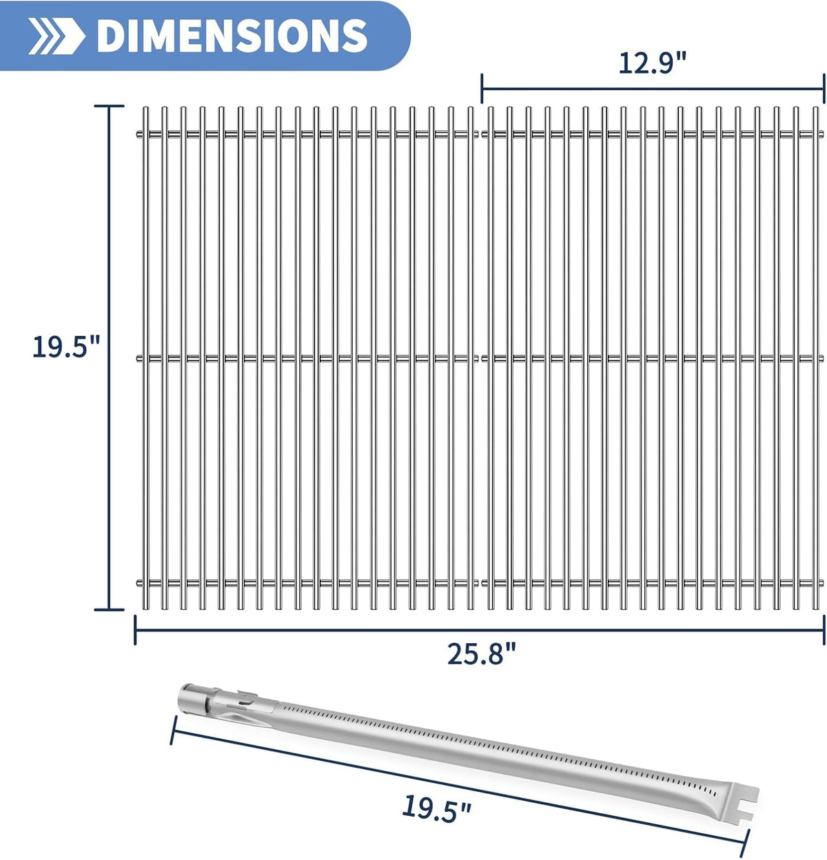 Stainless Steel 7524 7528 Grill Grates with 7620 7621 Flavorizer Bars 65505 Heat Deflectors and 62752 Burner for Weber Genesis Grill Parts 300 Series E310 E320 E330 S310 S320 S330