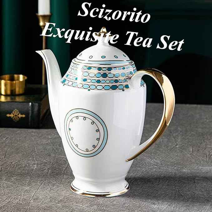 Chinese Bone China Coffee Tea Set, Retro Floral Tea Gift Set, Suitable for Christmas, Father'S Day, Birthday, Halloween Party Gifts (Sapphire Tea Set)