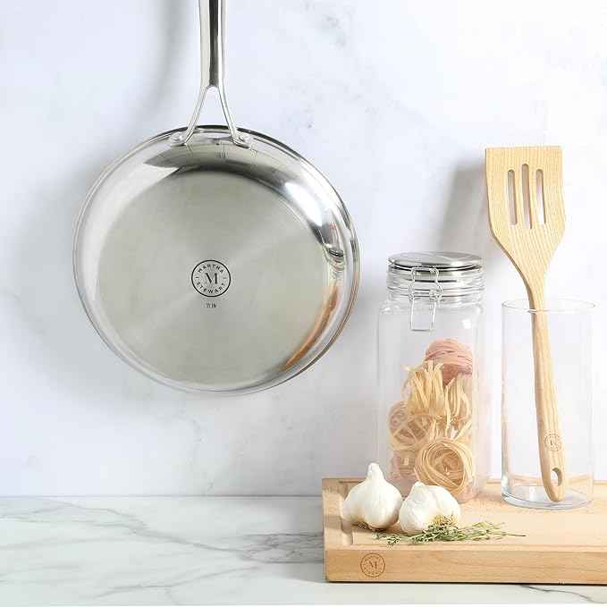 Martha Stewart Badgley Hybrid Nonstick 11 Inch TriPly Stainless Steel Large Fry Pan & Stay Cool Handle - Laser Etched Non-Toxic Perfect Sear Nonstick Skillet - Dishwasher and Induction Safe