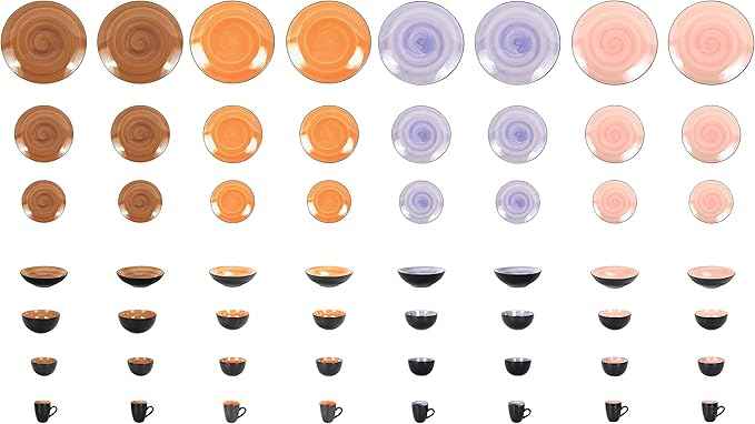 Stoneware Sonoma 56pc Dinnerware Set, Black + Speckled Spin Wash, Mixed Colors of Mocha, Spice, Cobalt and Rose