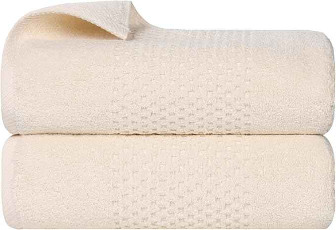 Superior Playa Zero Twist Cotton Medium Weight Towels, for Guest Bath, Bathroom, Shower, Spa, Plush, Quick Dry, Ultra-Soft Towels, Bath Essentials, Waffle Textured, Bath Towels, Set of 2, Ivory