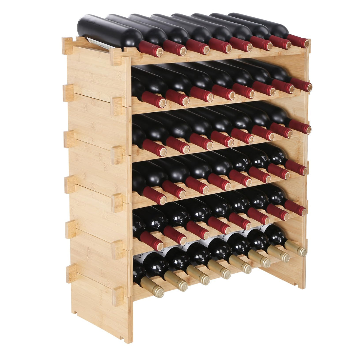 6 Tier 48 Bottles Stackable Modular Wine Rack (Natural Wood Color / 6-Tier 48 Bottles)