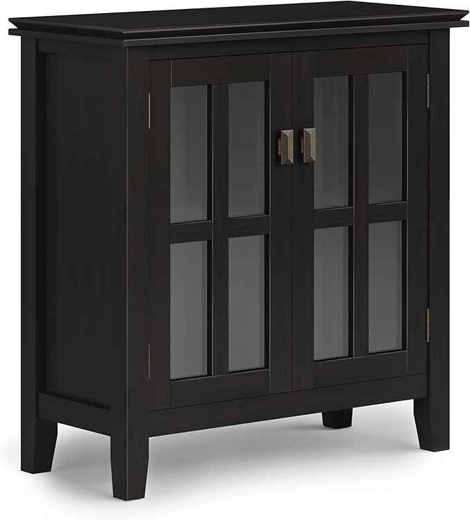 SIMPLIHOME Artisan SOLID WOOD 30 Inch Wide Contemporary Low Storage Cabinet in Hickory Brown, For the Living Room, Entryway and Family Room