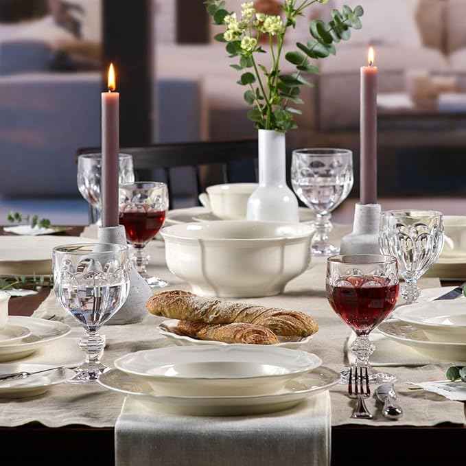 Villeroy & Boch Manoir Collection 18-Piece Dinnerware Set, Plates & Bowls, Premium Porcelain, Made in Germany, Dishwasher & Microwave Safe, Rich, Creamy White
