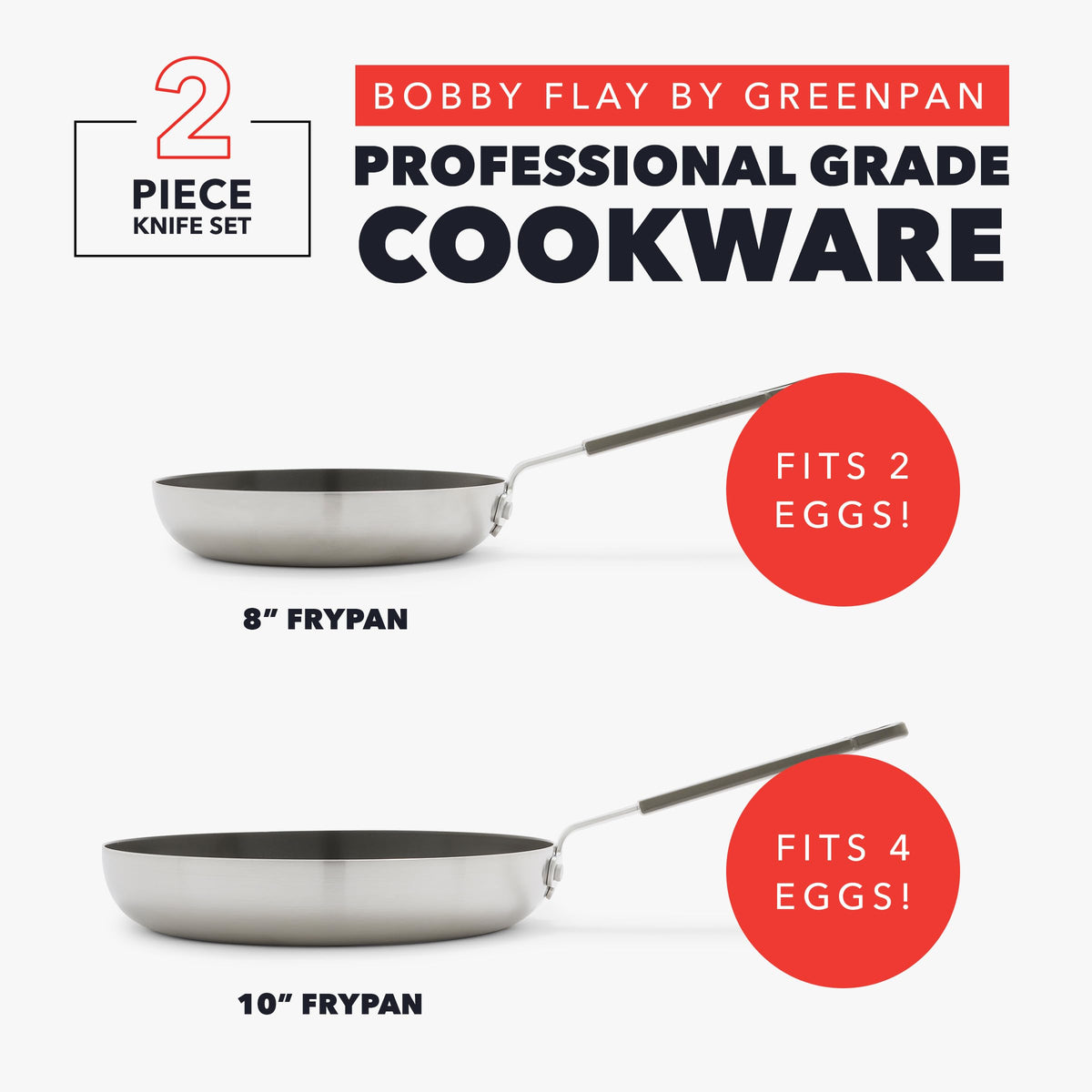 x Bobby Flay Stainless Steel 8” & 10” Frying Pan Skillet Set (8" and 10" Frying Pan Set / Stainless Steel)