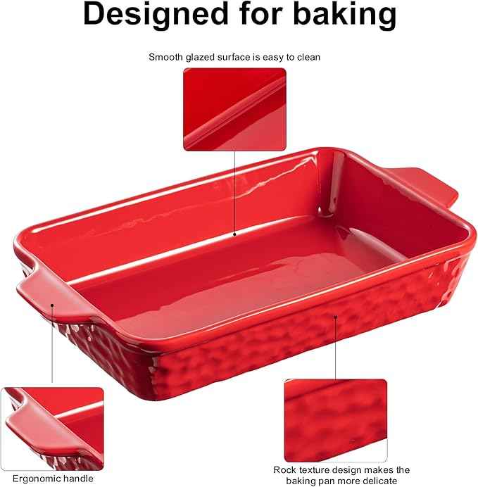Casserole Dishes for Oven, Baking Dishes, Ceramic Bakeware Sets of 4, Rectangular Baking Pan Set with Handles for Baking, Casserole, Kitchen, Wedding Gift (Red)